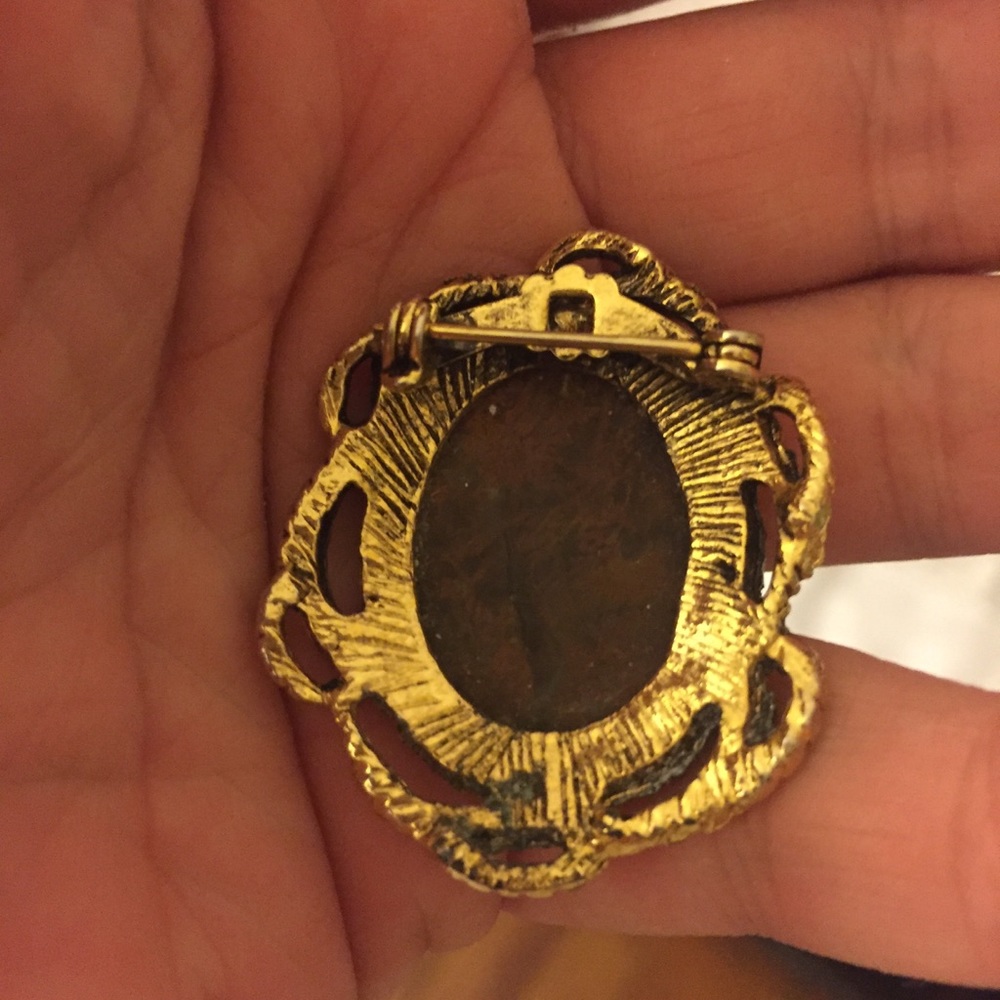 ❌SOLD❌ RARE Vintage Gold Plated Oval Jasper Brooch - Picture 4 of 8